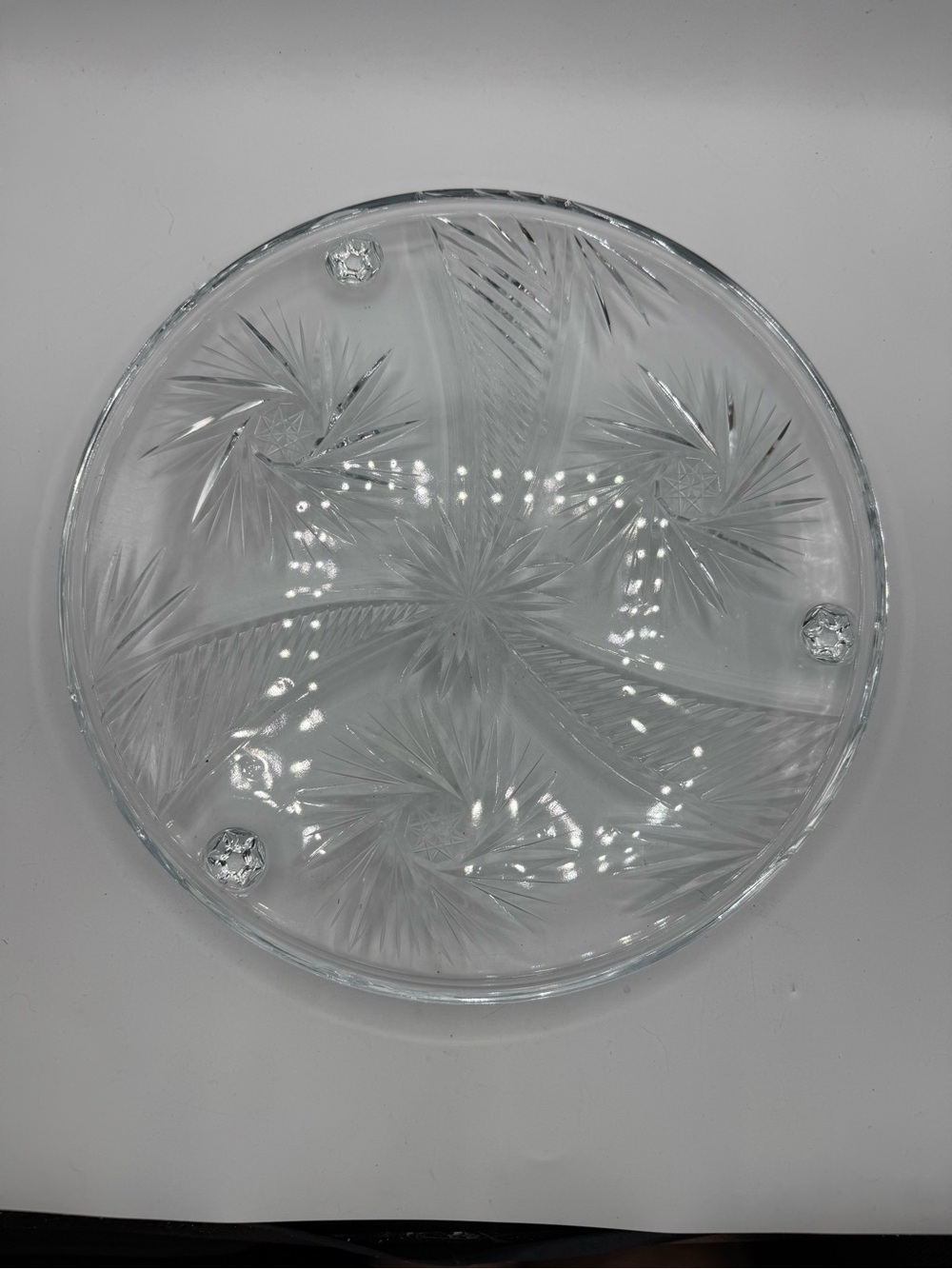 Vintage Lead Crystal 3 Footed Cake Plate Origin Unknown